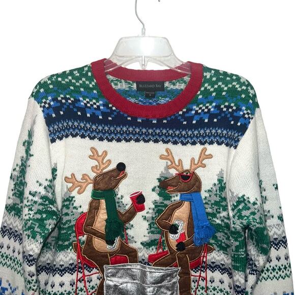 Unisex Blizzard Bay Ugly Christmas Sweater With Reindeers and Bottle Holder SM - Picture 4 of 10